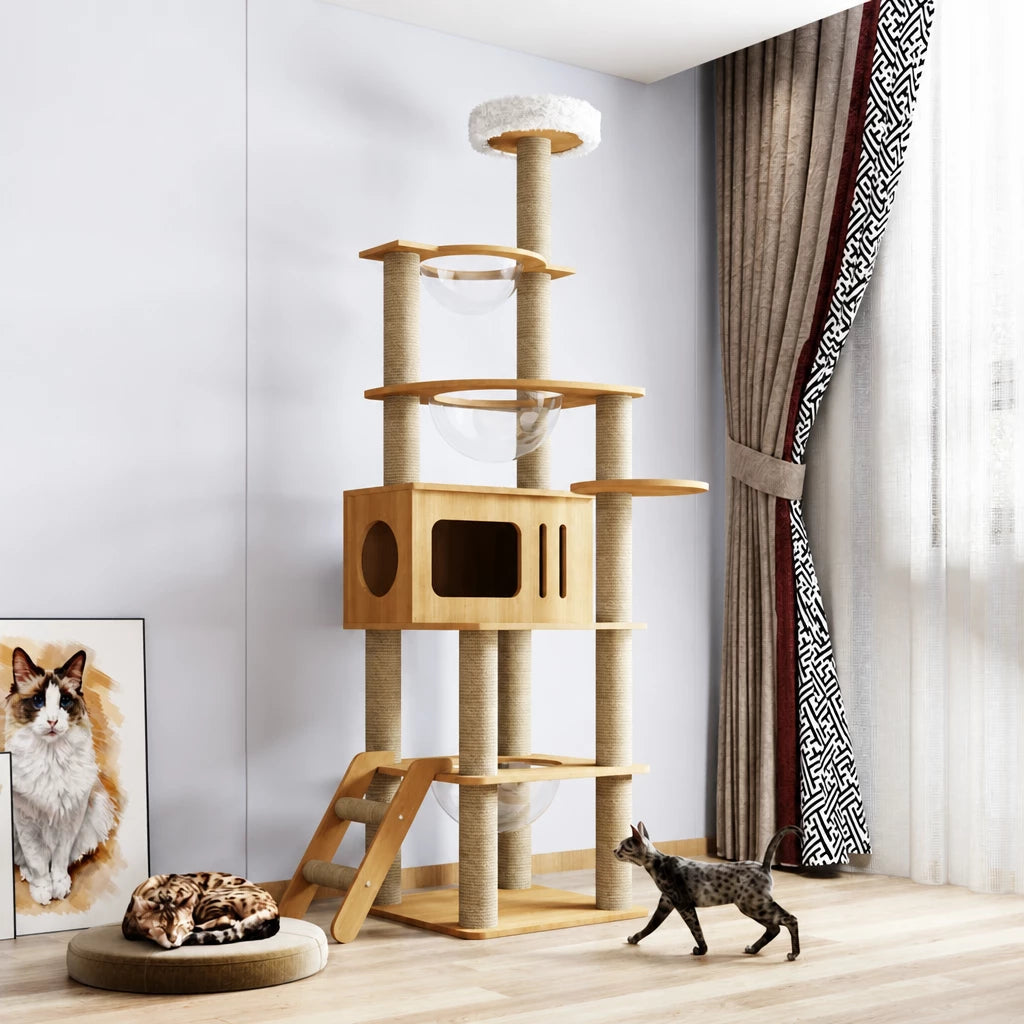 Multi-Level Solid Wood Cat Tree with Scratching Posts