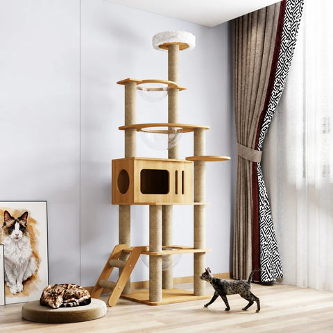 Multi-Level Solid Wood Cat Tree with Scratching Posts