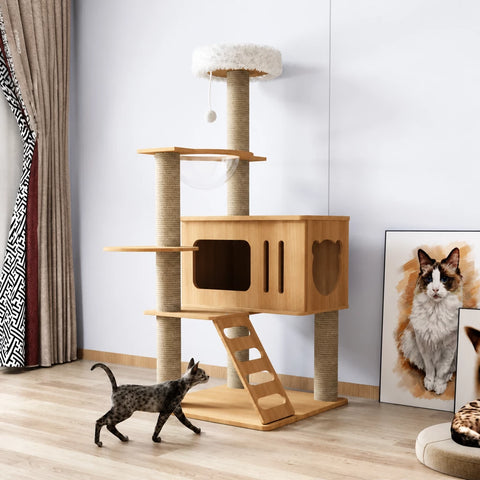 Multi-Level Solid Wood Cat Tree with Scratching Posts