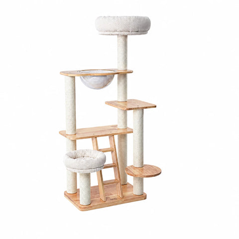 Rubberwood Cat Tree with Removable Hideaway Bed