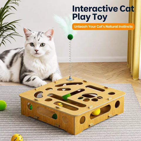 Interactive Cat Maze Toy with Scratch Pad