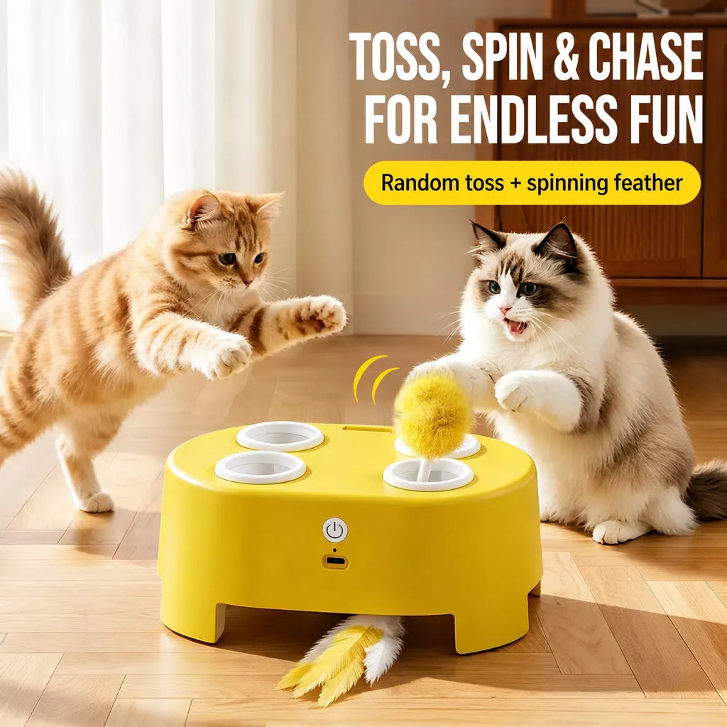 Electric Whack-a-Mole Cat Toy with Moving Feather Teaser