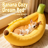 Banana-Shaped Plush Pet Bed for Cats and Small Dogs