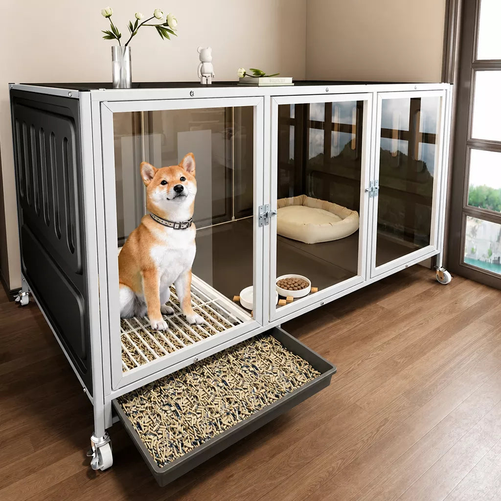 Dog Crate with Integrated Toilet Area