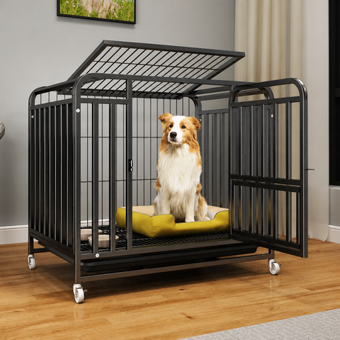 Reinforced Metal Dog Crate with Integrated Toilet Area
