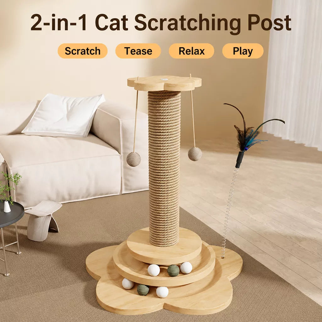 Vertical Sisal Cat Scratching Post with Climbing Tower