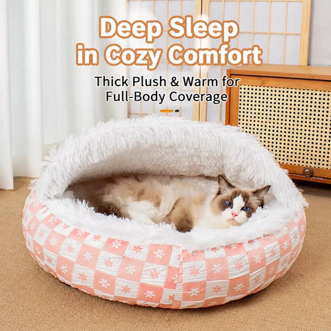 Enclosed Plush Pet Bed for Cats and Small Dogs