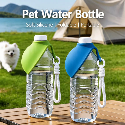 Portable Foldable Dog Water Bottle with Silicone Bowl