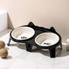 Ceramic Double Cat Bowls with Stand