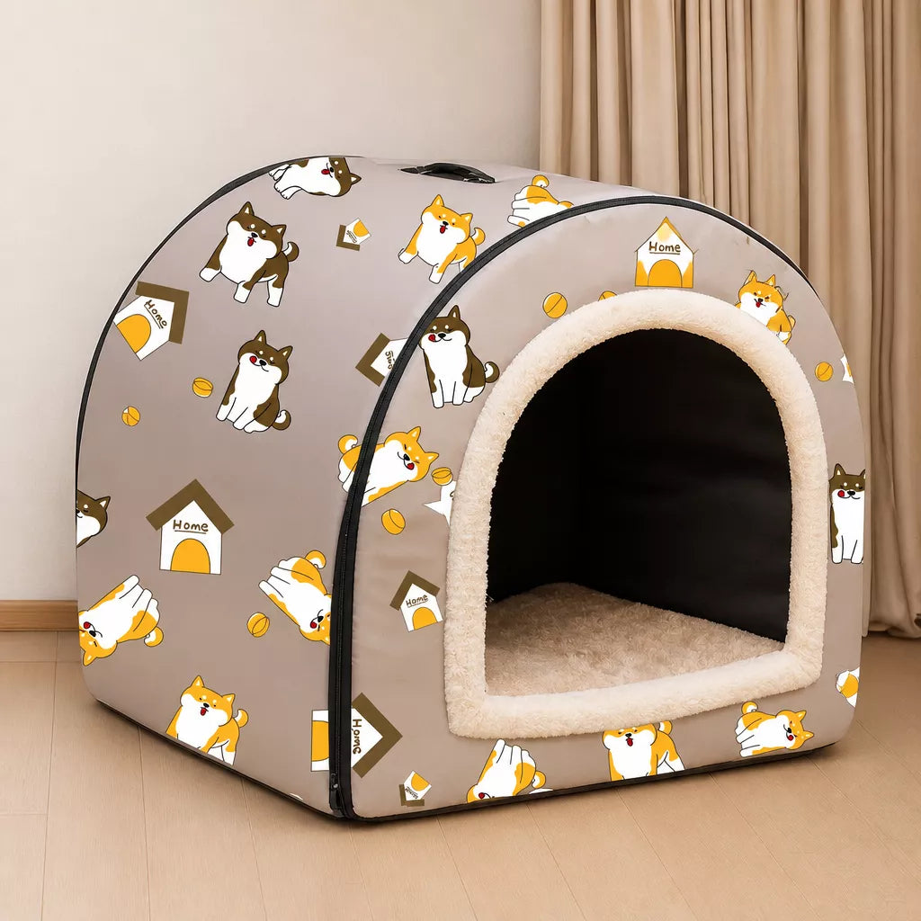 Semi-Enclosed Waterproof Pet Bed for Small Dogs & Cats