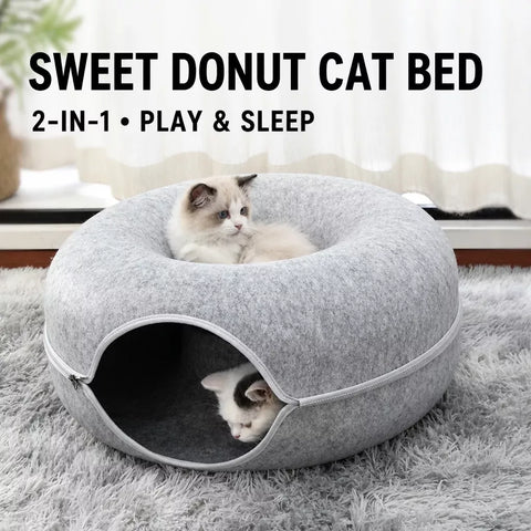 Enclosed Donut Pet Bed with Tunnel