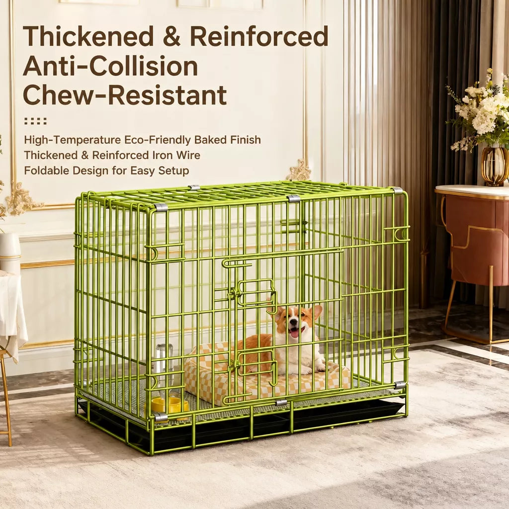 Indoor Reinforced Iron Dog Crate with Tray for Small to Medium Dogs