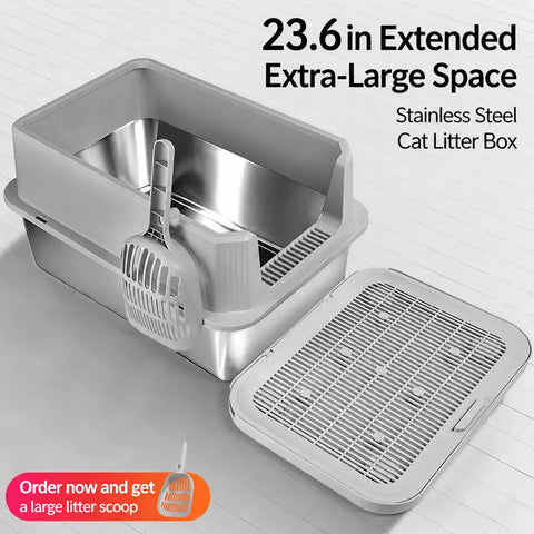 Extra-Large Stainless Steel High-Sided Cat Litter Box p-05697