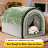 Enclosed Plush Pet Bed with Door Curtain for Cats and Dogs