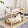 Two-Tier Wooden Cat Bed with Scratching and Woven Mats