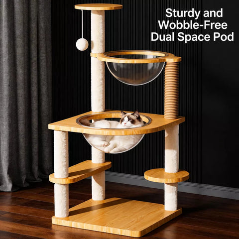 Multi-Level Cat Tree with Enclosed Cat House for Small Spaces