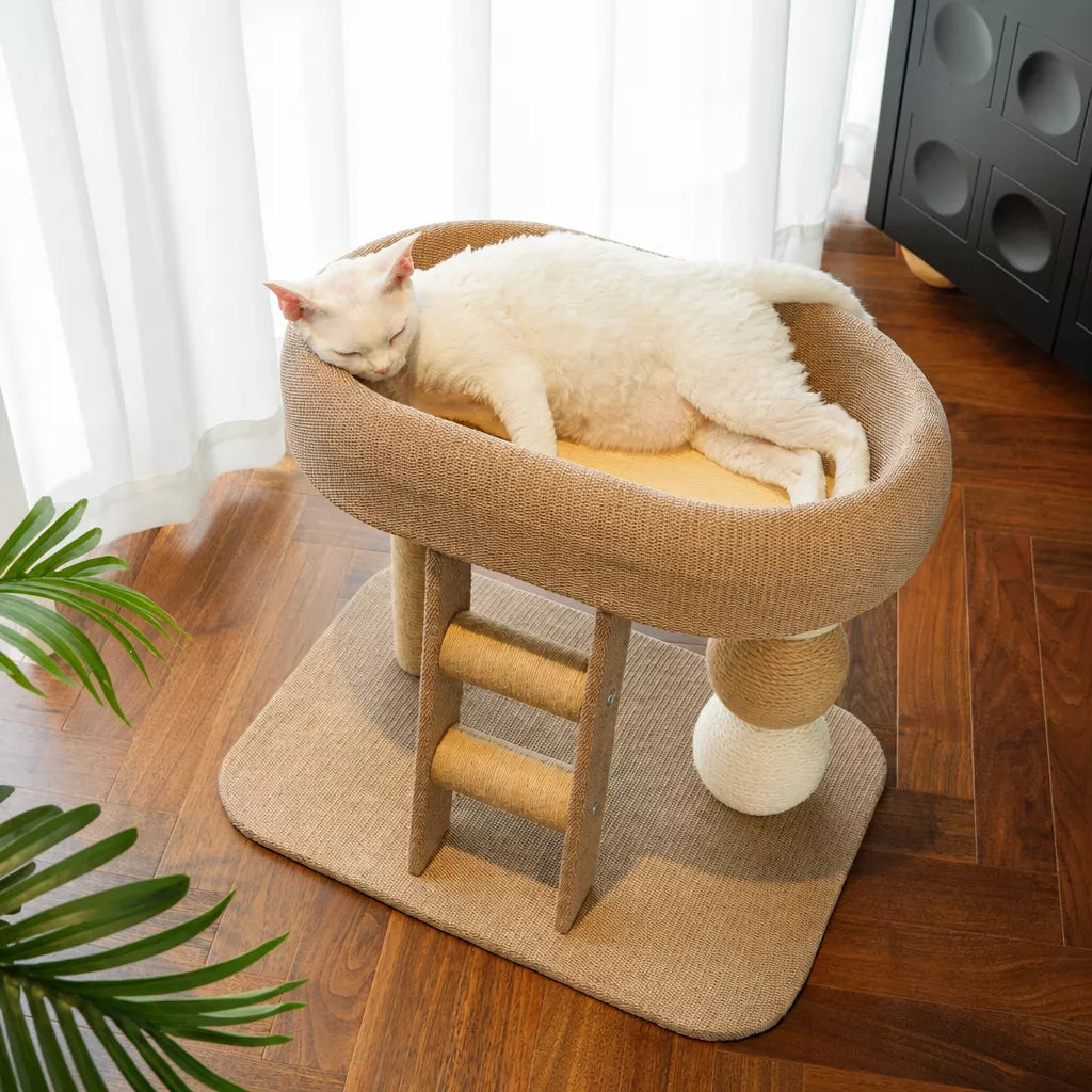 Two-Level Cat Tree with Oval Hideaway and Sisal Scratching Surface