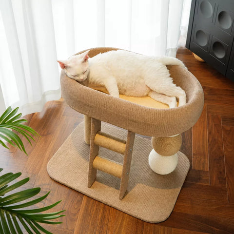 Two-Level Cat Tree with Oval Hideaway and Sisal Scratching Surface