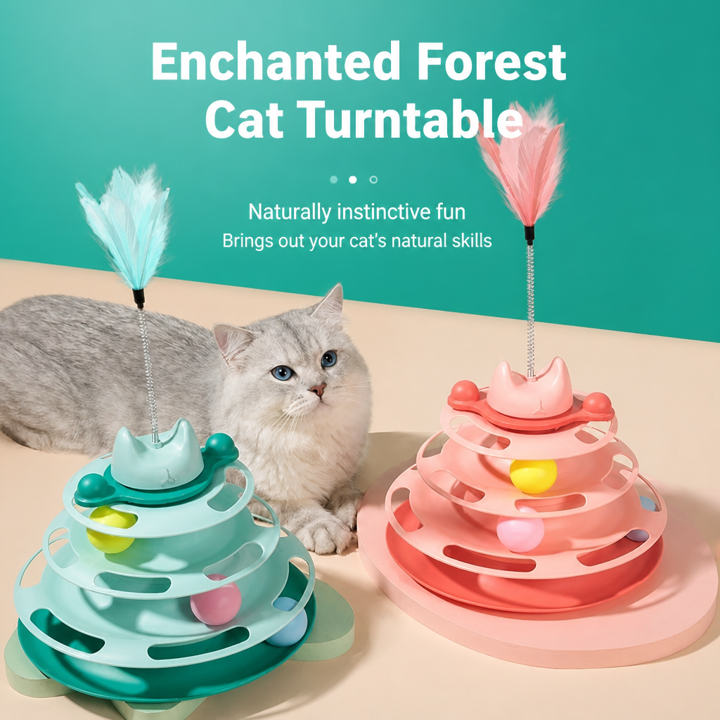 Interactive Cat Spinner Toy with Feather Wand & Balls