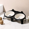 Ceramic Double Cat Bowls with Stand