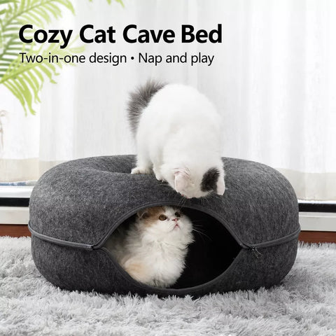 Enclosed Donut Pet Bed with Tunnel