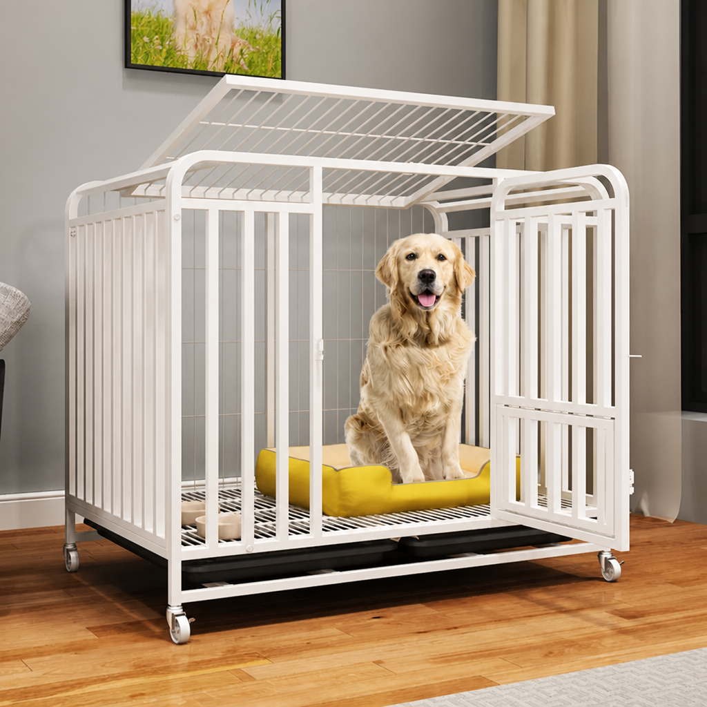 Reinforced Metal Dog Crate with Integrated Toilet Area