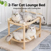 Two-Tier Wooden Cat Bed with Scratching and Woven Mats