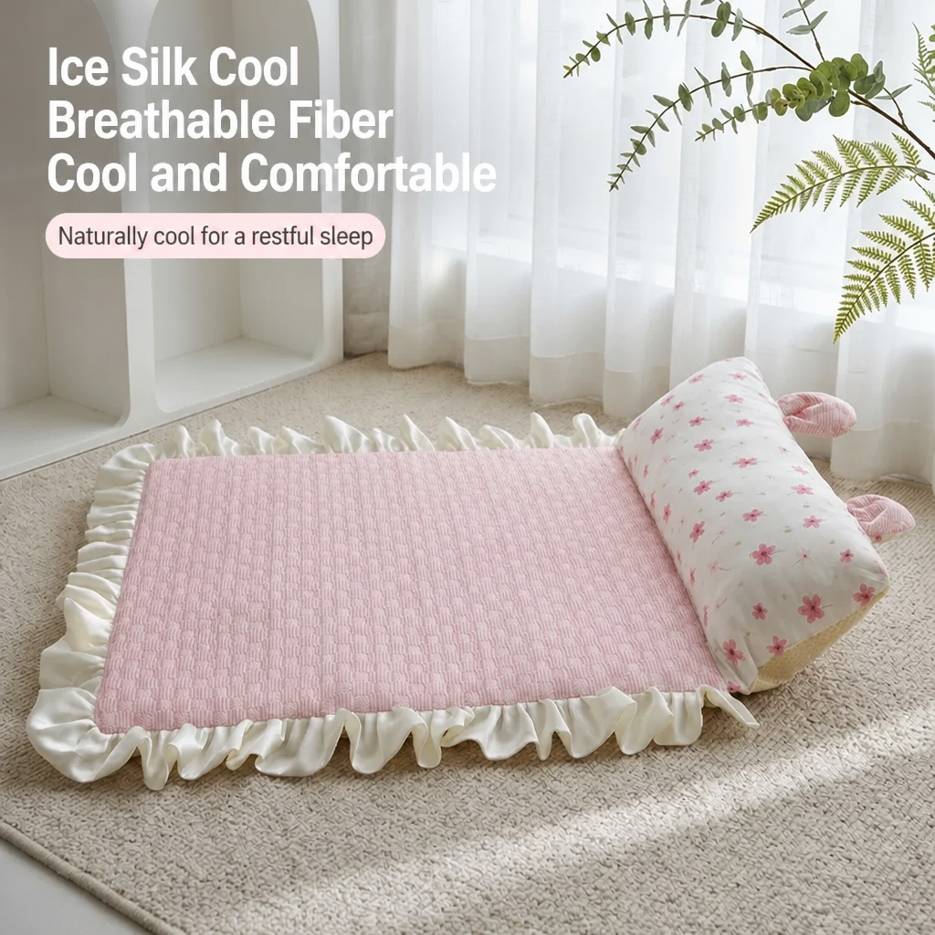 Cotton-Linen Pet Mat with Bunny-Ear Pillow