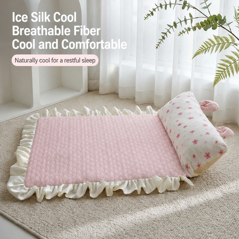 Cotton-Linen Pet Mat with Bunny-Ear Pillow