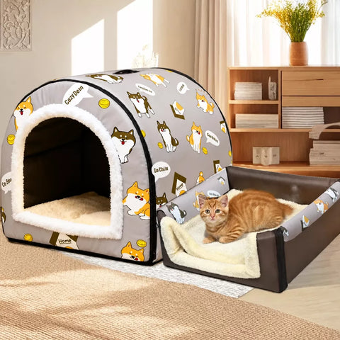 Semi-Enclosed Waterproof Pet Bed for Small Dogs & Cats