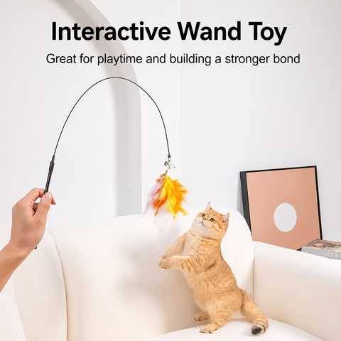Suction-Cup Cat Teaser Toy with Long Wand