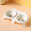 Ceramic Double Cat Bowls with Stand