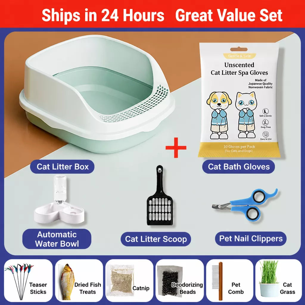 Semi-Enclosed Cat Litter Box with High Sides p-05678