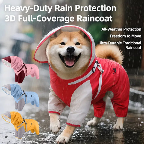 Hooded Four-Leg Dog Raincoat for Rainy Walks