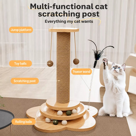 Vertical Sisal Cat Scratching Post with Climbing Tower