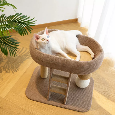 Two-Level Cat Tree with Oval Hideaway and Sisal Scratching Surface