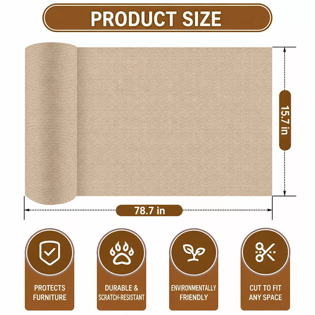 Cat Scratching Mat for Wall or Floor Placement with Hook-and-Loop Fastening