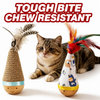 Linen Tumbler Toy for Cats and Dogs with Feather Pieces and Solid Wood Base