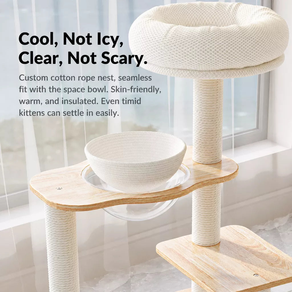 Rubberwood Cat Tree with Removable Hideaway Bed
