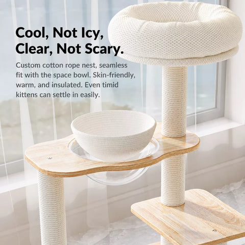 Rubberwood Cat Tree with Removable Hideaway Bed