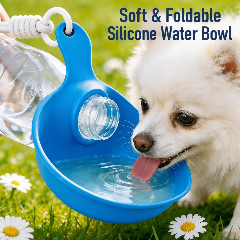 Portable Foldable Dog Water Bottle with Silicone Bowl