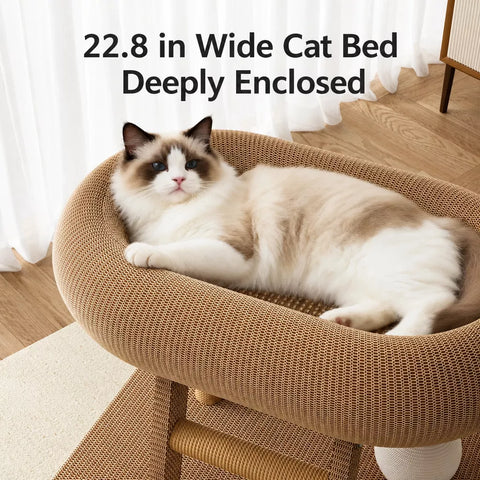 Oval Sisal Cat Tree with Integrated Scratcher and Bed