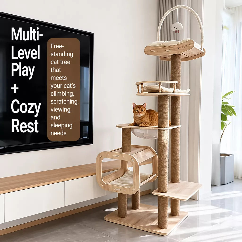 Cat Tree with Hideaway, Scratching Post & Hanging Toy