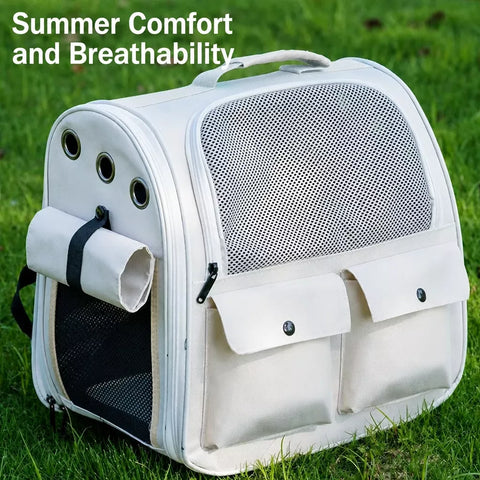 Breathable Cat Carrier Backpack with Roll-Up Shade