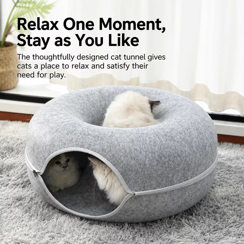 Enclosed Donut Pet Bed with Tunnel
