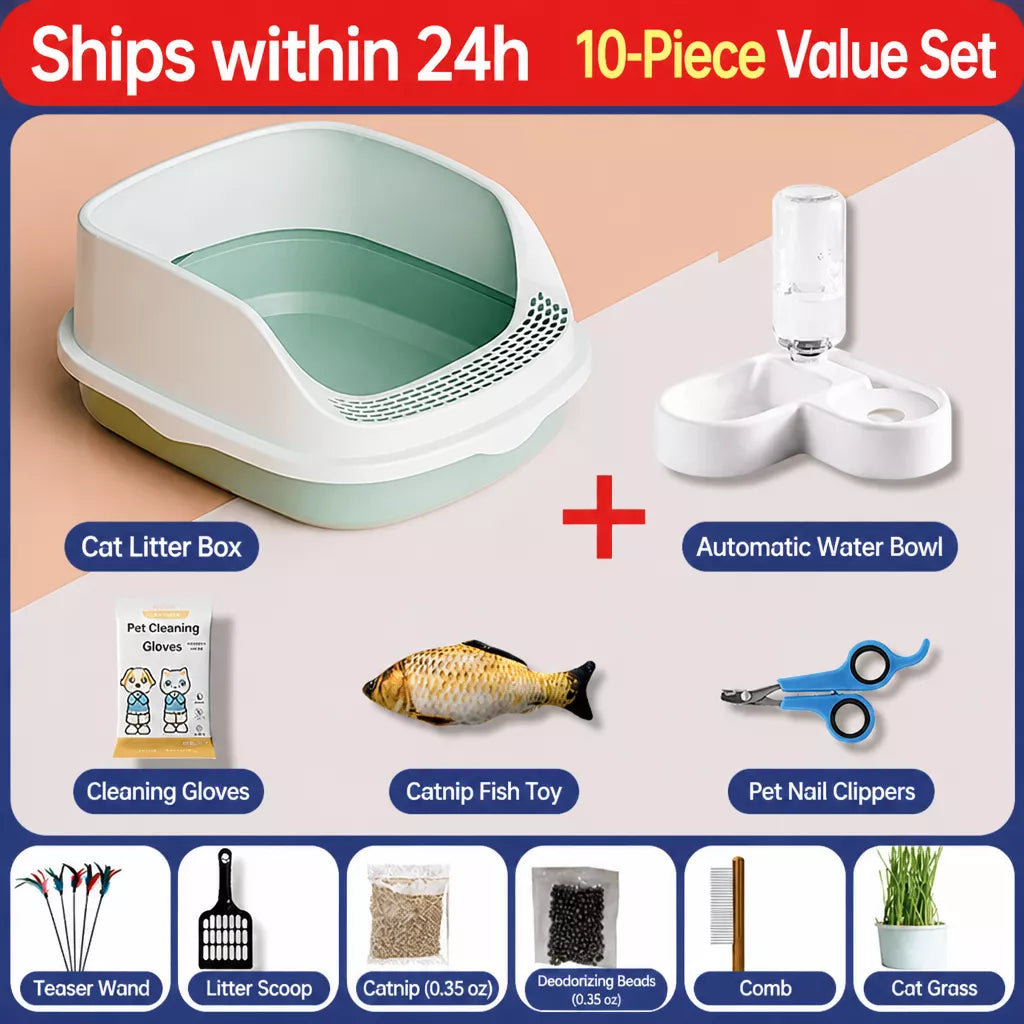 Semi-Enclosed Cat Litter Box with High Sides p-05678