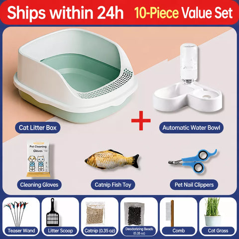 Semi-Enclosed Cat Litter Box with High Sides p-05678