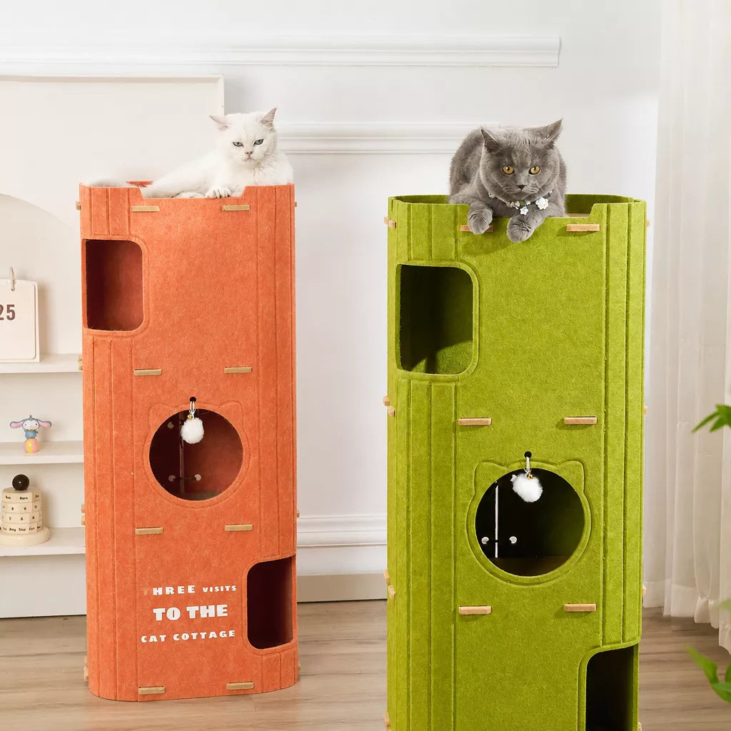 Multi-Level Cat Tree with Enclosed Hideaway and Scratching Board