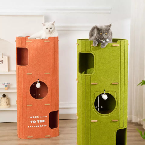 Multi-Level Cat Tree with Enclosed Hideaway and Scratching Board