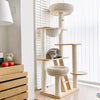 Rubberwood Cat Tree with Hideaway Bed for Multiple Cats